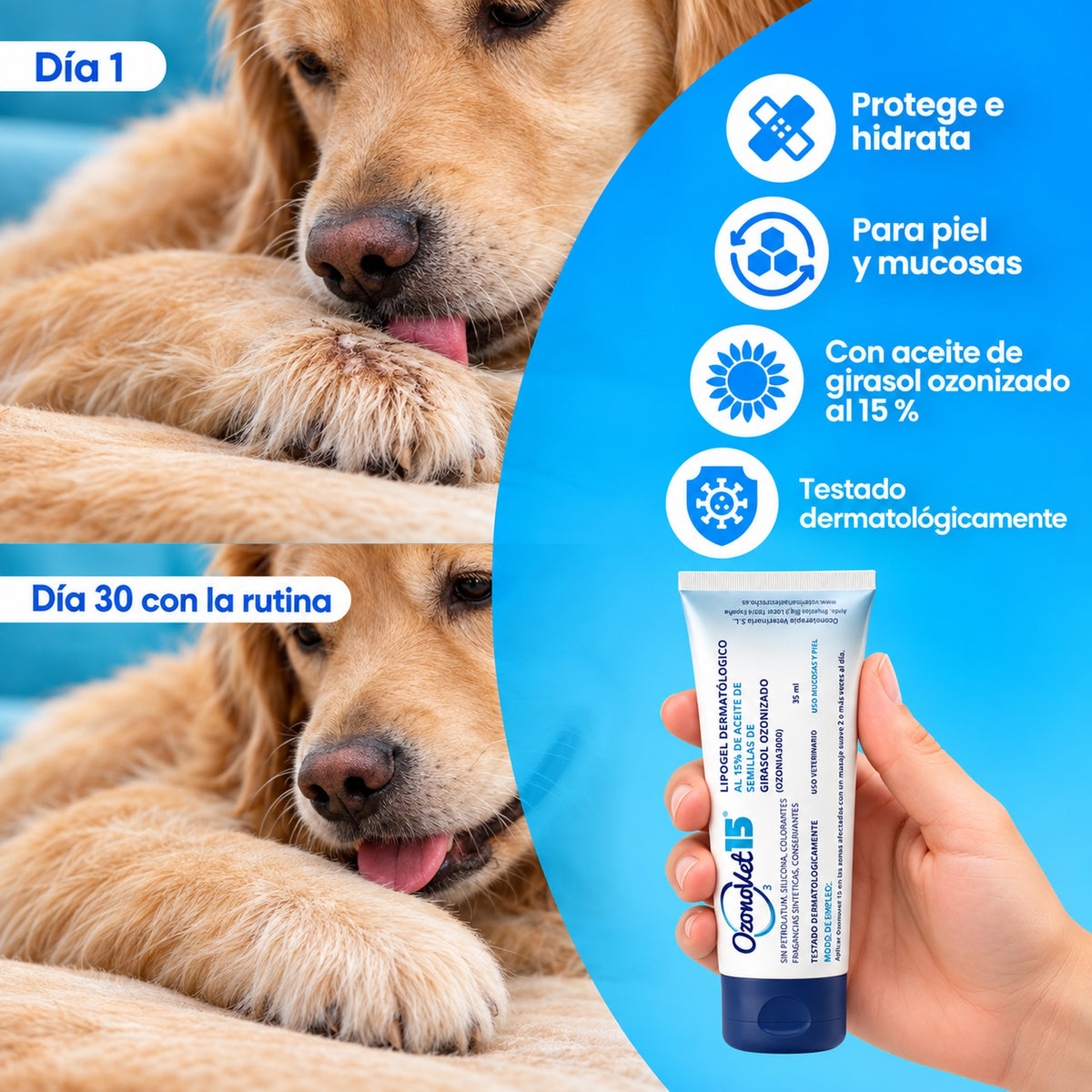 Lipogel Ozonovet 15 - Crema de Ozono para la Piel de Perros y Gatos