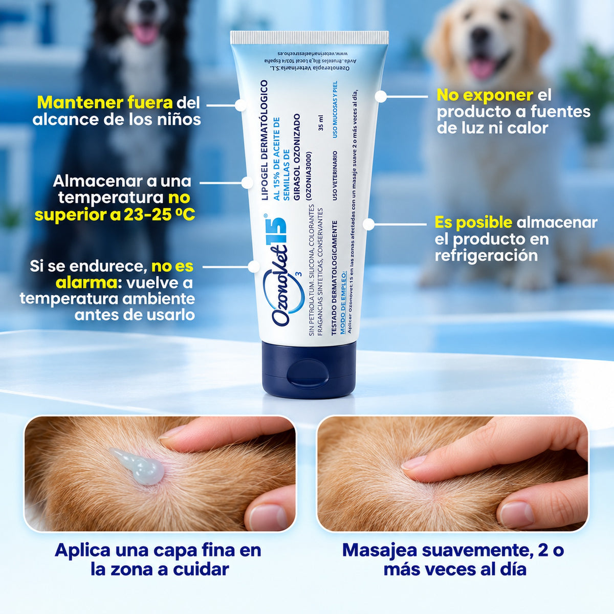 Lipogel Ozonovet 15 - Crema de Ozono para la Piel de Perros y Gatos