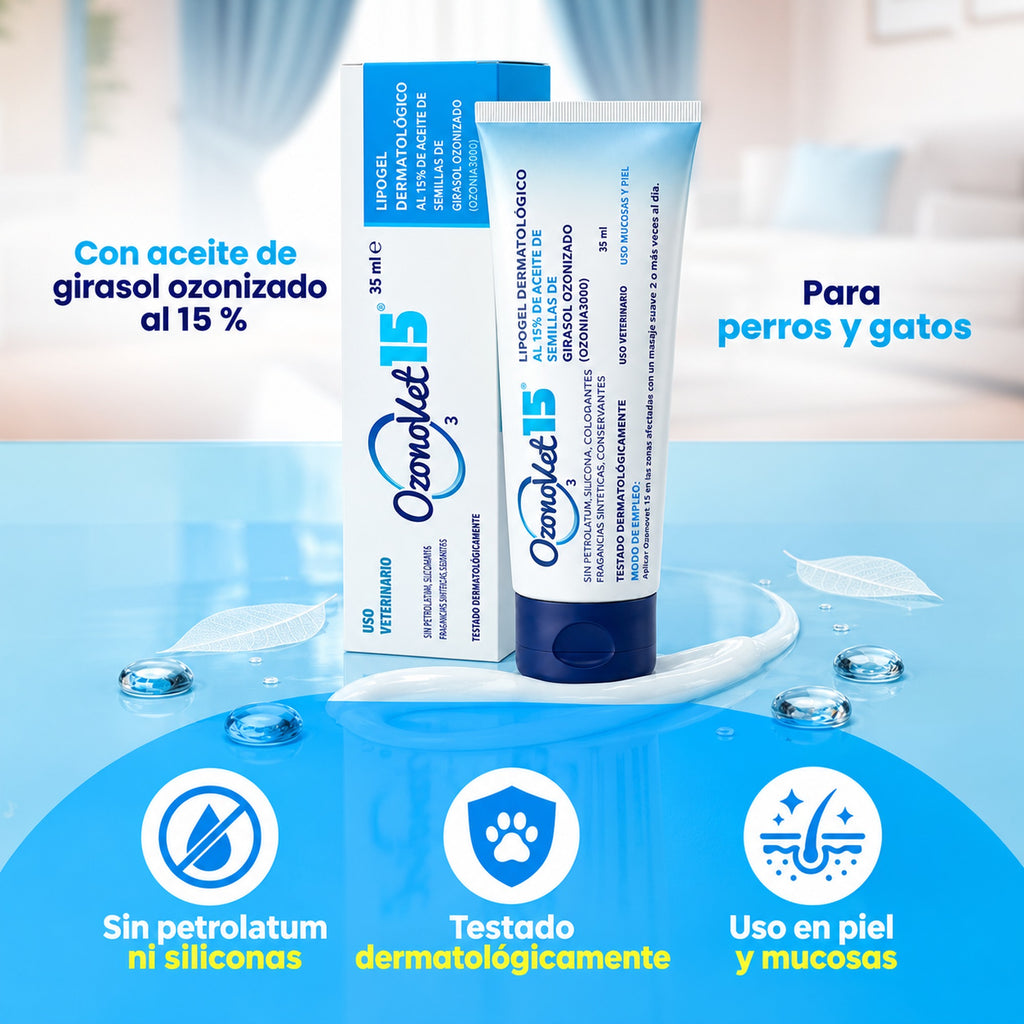 Lipogel Ozonovet 15 - Crema de Ozono para la Piel de Perros y Gatos