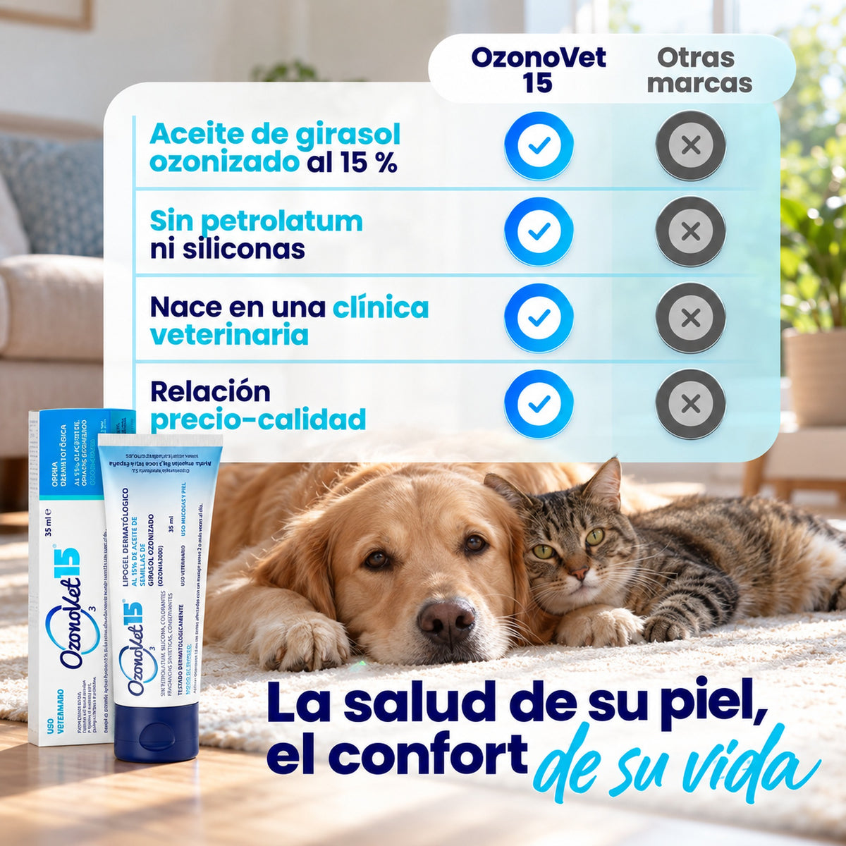 Lipogel Ozonovet 15 - Crema de Ozono para la Piel de Perros y Gatos