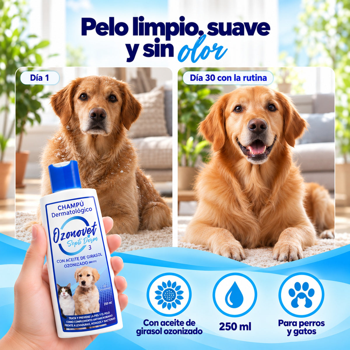 Ozonovet Septi-Derm - Champú de Ozono Dermatológico (250 ml)