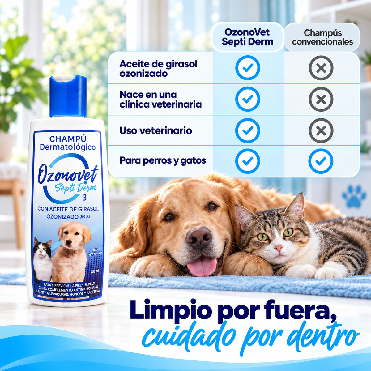 Ozonovet Septi-Derm - Champú de Ozono Dermatológico (250 ml)